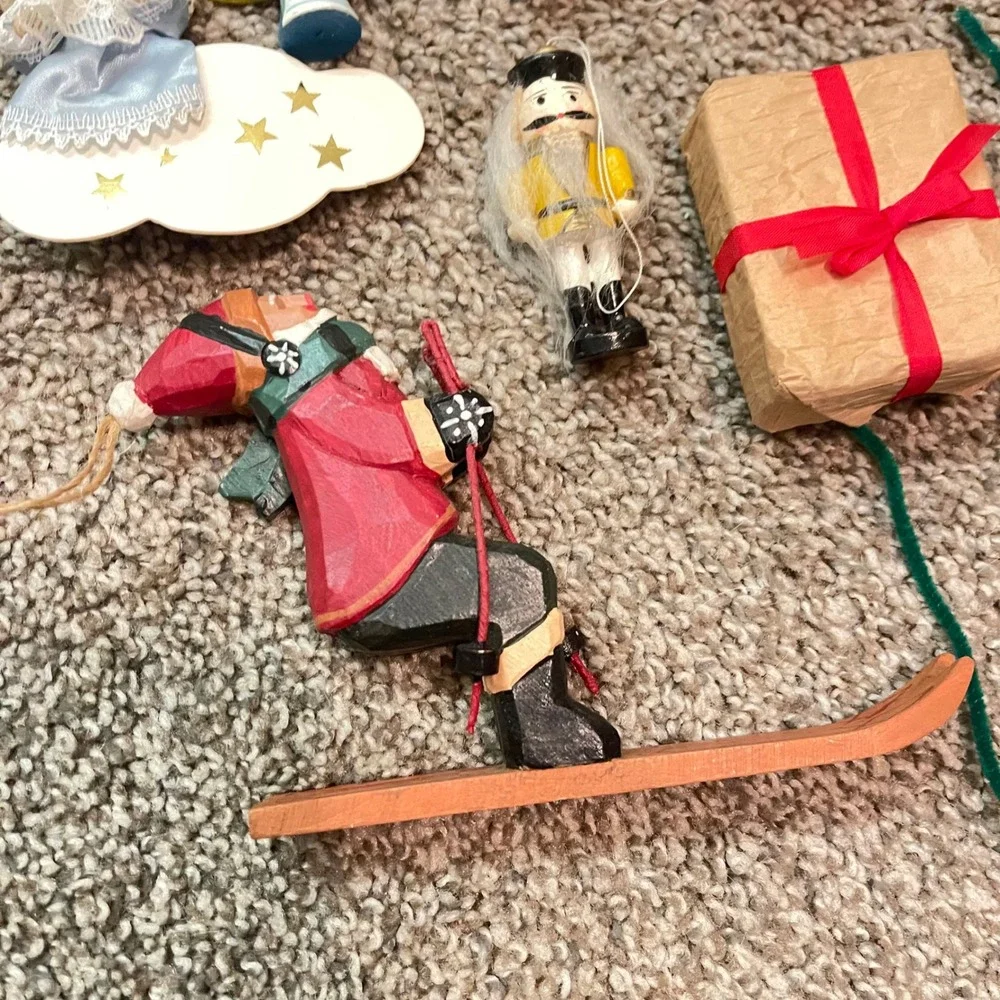 Vtg kitschy 70s plush Wooden felt ceramic Christmas‎ Tree Ornament lot 32 taiwan